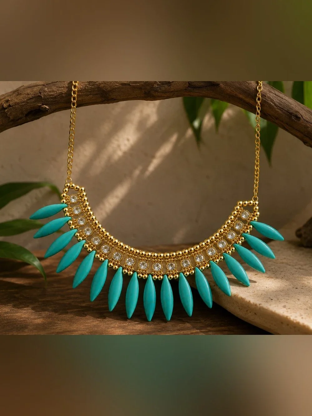 Gold-Tone Turquoise Spike Statement Boho Necklace